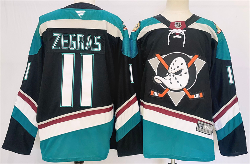 Men's Anaheim Ducks #11 Trevor Zegras Black/Teal 2024-25 Stitched Jersey